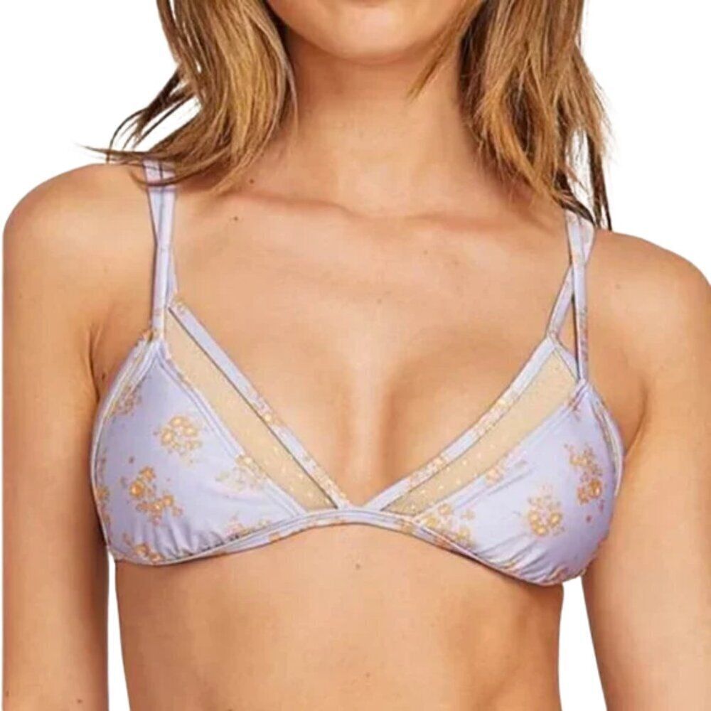 NEW Volcom Floral "Higher Flower" Mesh Detail Triangle Skimpy String Bikini Top